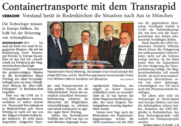 Bericht der Nordwestzeitung vom 15.04.2008, S.38